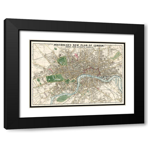 Whitbreads new plan of London drawn from authentic survey 1853 Black Modern Wood Framed Art Print with Double Matting by Whitbread, J