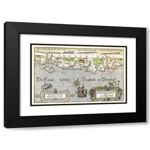 Map of the South England coast between the Isle of Wight and Dover Black Modern Wood Framed Art Print with Double Matting by Doetechum, Joannes van