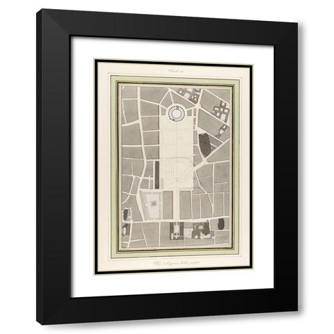 La Halle aux Bles-Street Plan 1810 Black Modern Wood Framed Art Print with Double Matting by Fontaine, Pierre Francois Leonard