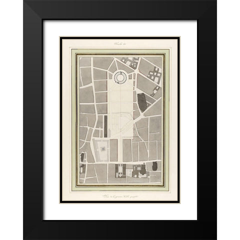 La Halle aux Bles-Street Plan 1810 Black Modern Wood Framed Art Print with Double Matting by Fontaine, Pierre Francois Leonard