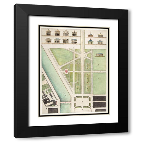 Jardin Public-Champs Elysees Black Modern Wood Framed Art Print with Double Matting by Motte, Charles