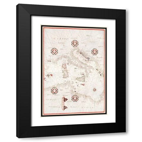 Portolan atlas of the Mediterranean Sea-Central Mediterranean 1590 Black Modern Wood Framed Art Print with Double Matting by Olivia, Joan