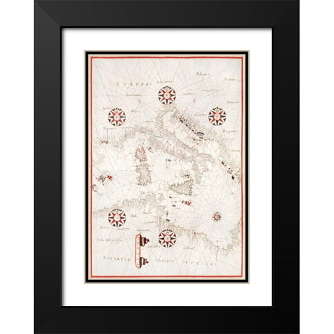 Portolan atlas of the Mediterranean Sea-Central Mediterranean 1590 Black Modern Wood Framed Art Print with Double Matting by Olivia, Joan