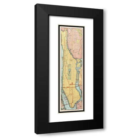 Rapid transit map of Manhattan and adjacent districts of New York City 1908 Black Modern Wood Framed Art Print with Double Matting by Rand McNally and Company