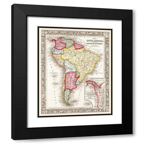 Map of South America 1863 Black Modern Wood Framed Art Print with Double Matting by Mitchell, Samuel Augustus