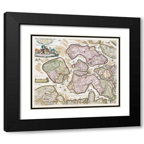 Map of Zeeland Black Modern Wood Framed Art Print with Double Matting by Vintage Maps