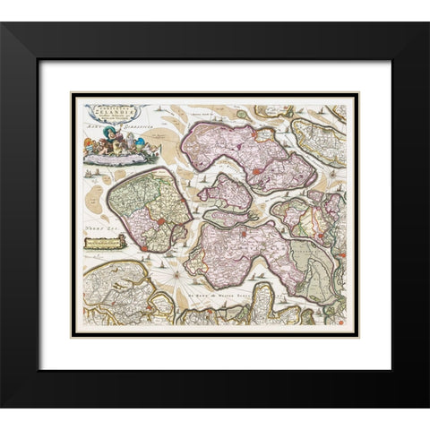 Map of Zeeland Black Modern Wood Framed Art Print with Double Matting by Vintage Maps
