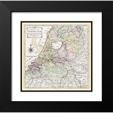 Map of the Netherlands with the marching routes of the French army 1792 Black Modern Wood Framed Art Print with Double Matting by Baarsel, Cornelis van
