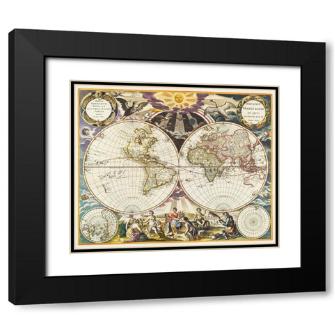 New World Map 1672 Black Modern Wood Framed Art Print with Double Matting by Mitchell, Samuel Augustus