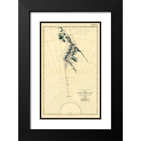 Route and Surveys of the Southern Journey Party-1909 Black Modern Wood Framed Art Print with Double Matting by Royal Geographic Society England