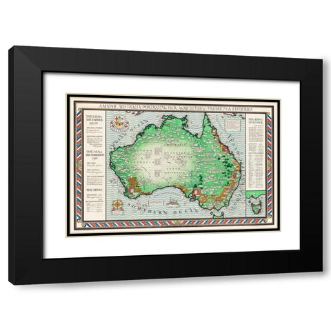 A Map of Australia 1930 Black Modern Wood Framed Art Print with Double Matting by Gil, MacDonald