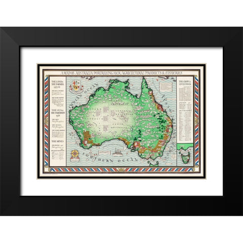 A Map of Australia 1930 Black Modern Wood Framed Art Print with Double Matting by Gil, MacDonald