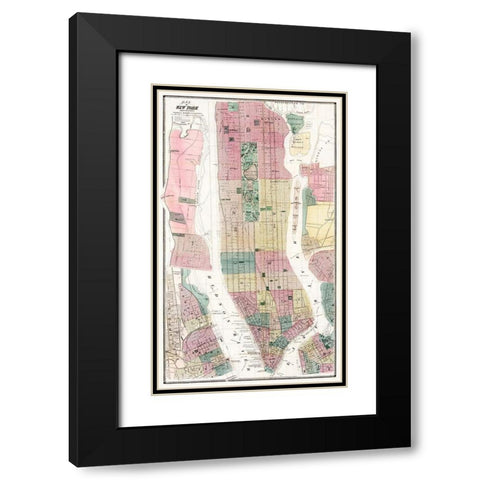 Map of New York and Vicinity 1869 Black Modern Wood Framed Art Print with Double Matting by Dripps, Matthew