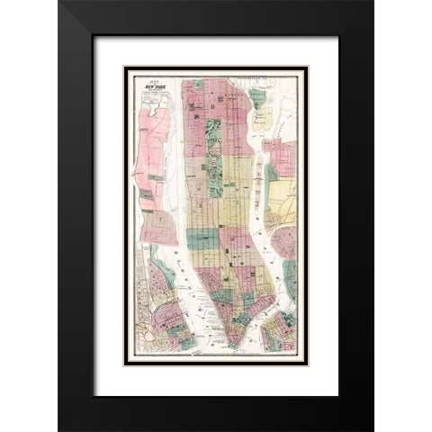 Map of New York and Vicinity 1869 Black Modern Wood Framed Art Print with Double Matting by Dripps, Matthew