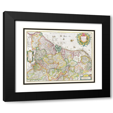 Map of the Netherlands 1631 Black Modern Wood Framed Art Print with Double Matting by Hondius, Henricus