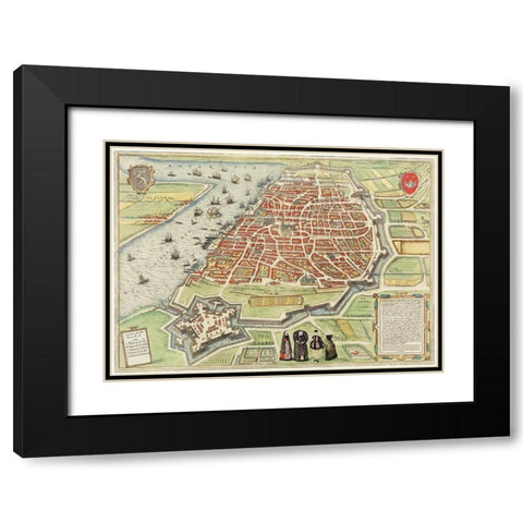 View of Antwerp from Braun and Hogenbergs Civitates Orbis Terrarum Black Modern Wood Framed Art Print with Double Matting by Hoefnagel, Joris