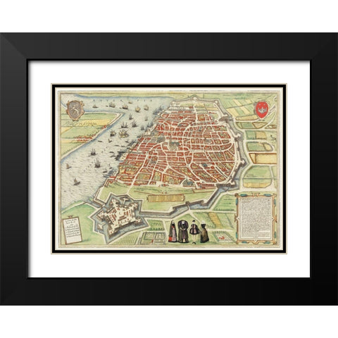 View of Antwerp from Braun and Hogenbergs Civitates Orbis Terrarum Black Modern Wood Framed Art Print with Double Matting by Hoefnagel, Joris