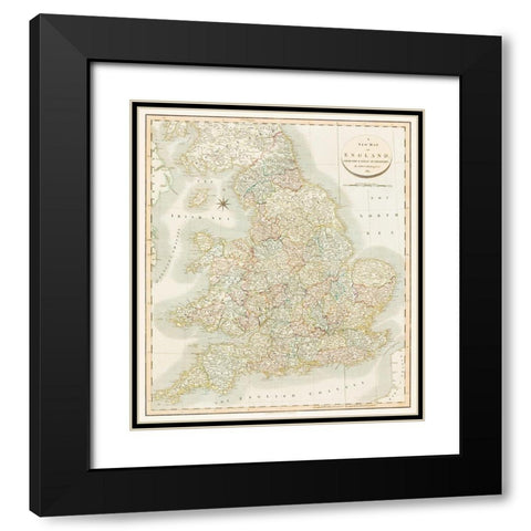 A new map of England 1811 Black Modern Wood Framed Art Print with Double Matting by Cary, John