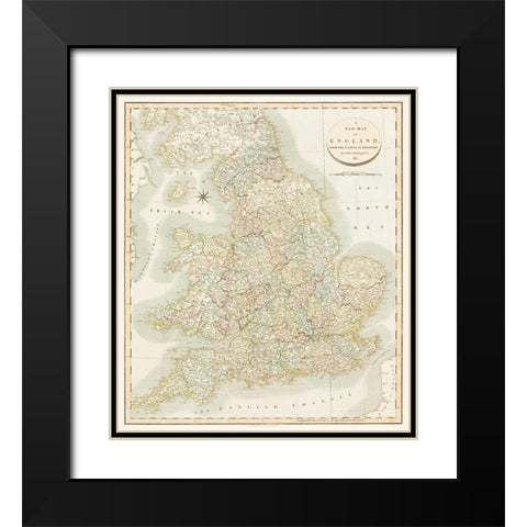 A new map of England 1811 Black Modern Wood Framed Art Print with Double Matting by Cary, John