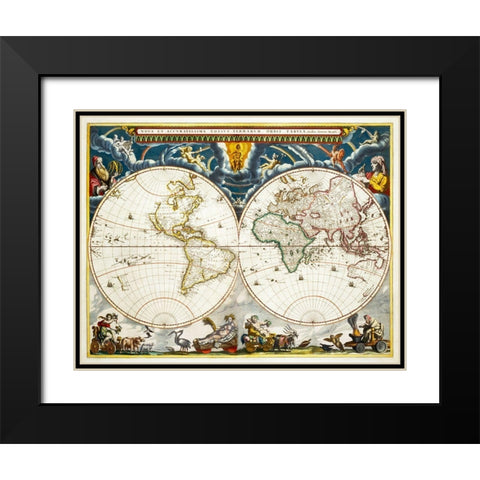 New and accurate map of the whole world Black Modern Wood Framed Art Print with Double Matting by Blaeu, Joan
