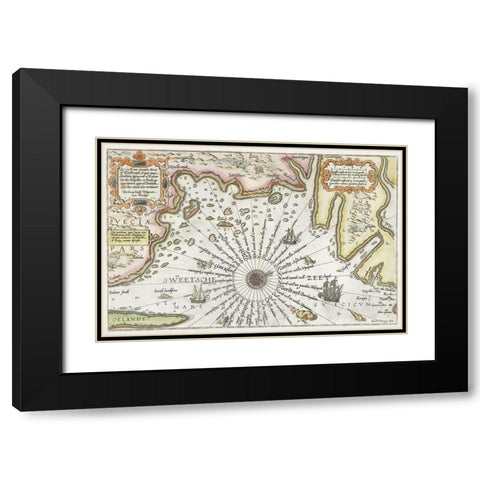 Map of the coast of Sweden between Kalmar and Stockholm 1583 Black Modern Wood Framed Art Print with Double Matting by Doetechum, Joannes van