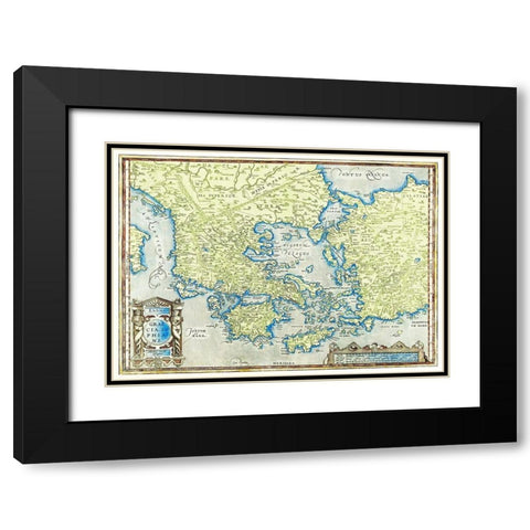 Map of Greece Black Modern Wood Framed Art Print with Double Matting by Ortelius, Abraham