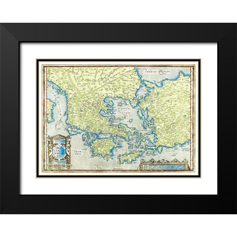 Map of Greece Black Modern Wood Framed Art Print with Double Matting by Ortelius, Abraham