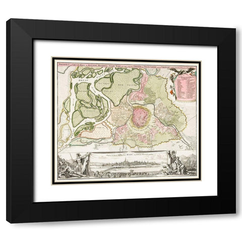 Map of Vienna 1702 Black Modern Wood Framed Art Print with Double Matting by Homann, Johann Baptista