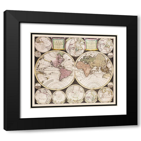 Flat earth globe commonly called the whole world 1696 Black Modern Wood Framed Art Print with Double Matting by Allard, Carel