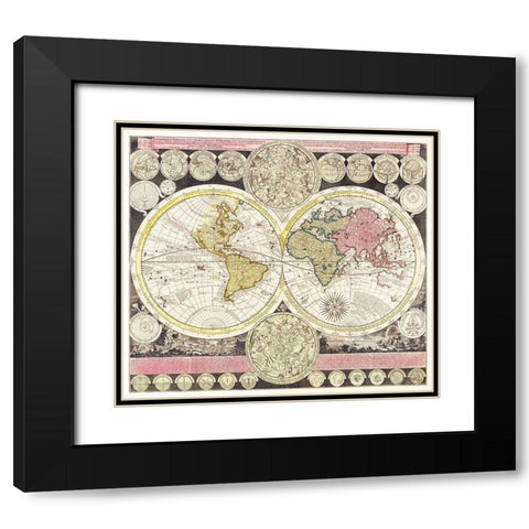 Flat earth globe with the celestial half round 1709 Black Modern Wood Framed Art Print with Double Matting by Zuerner, Adam Friedrich