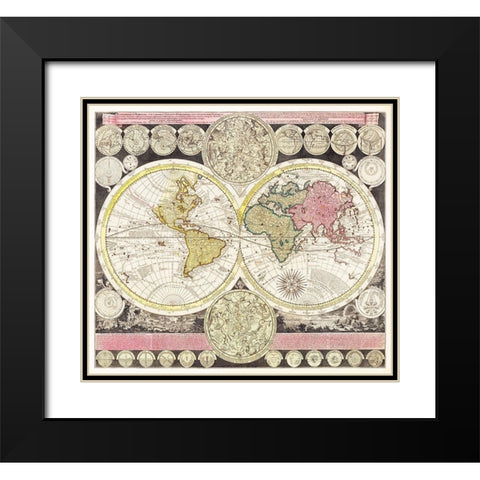 Flat earth globe with the celestial half round 1709 Black Modern Wood Framed Art Print with Double Matting by Zuerner, Adam Friedrich