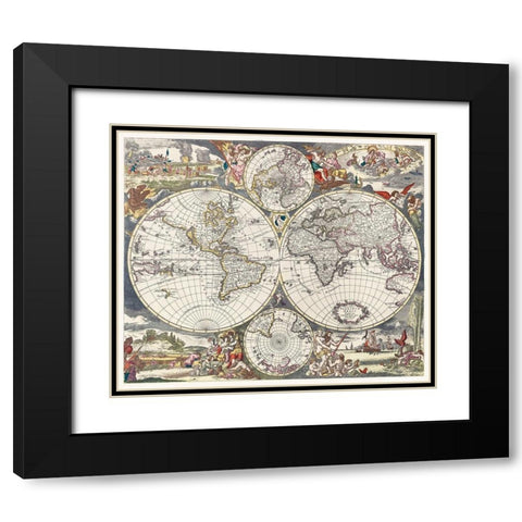 Nova Totius Terrarum orbis tabula 1660 Black Modern Wood Framed Art Print with Double Matting by Danckerts, Justus