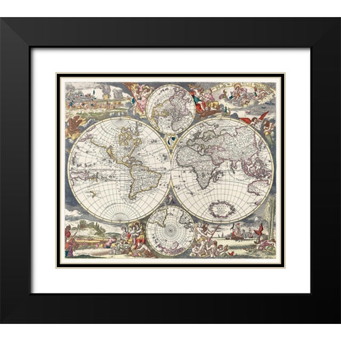 Nova Totius Terrarum orbis tabula 1660 Black Modern Wood Framed Art Print with Double Matting by Danckerts, Justus