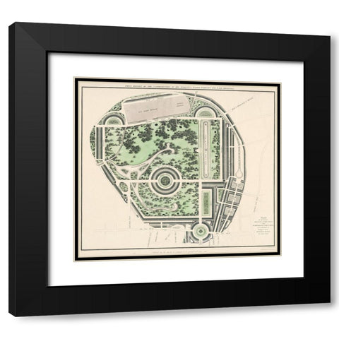 Marybone Park Farm Plan Black Modern Wood Framed Art Print with Double Matting by Basire, James