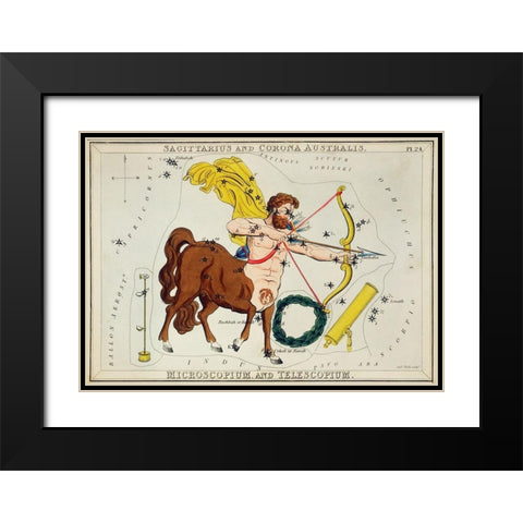 Astronomical chart illustration of Sagittarius and Corona Australis-Microscopium and Telescopium 183 Black Modern Wood Framed Art Print with Double Matting by Hall, Sidney