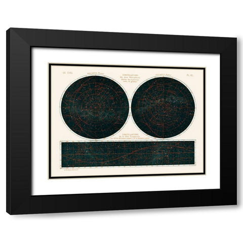 Constellations of the Two Hemispheres 1877 Black Modern Wood Framed Art Print with Double Matting by Amedee, Guillemin