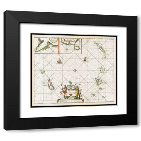 Chart of the Canary Islands 1680 Black Modern Wood Framed Art Print with Double Matting by Luyken, Jan