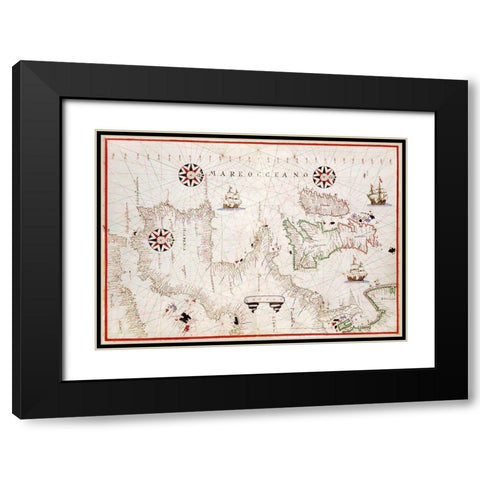 Portolan atlas of the Mediterranean Sea-western Europe-and the northwest coast of Africa 1590 Black Modern Wood Framed Art Print with Double Matting by Olivia, Joan