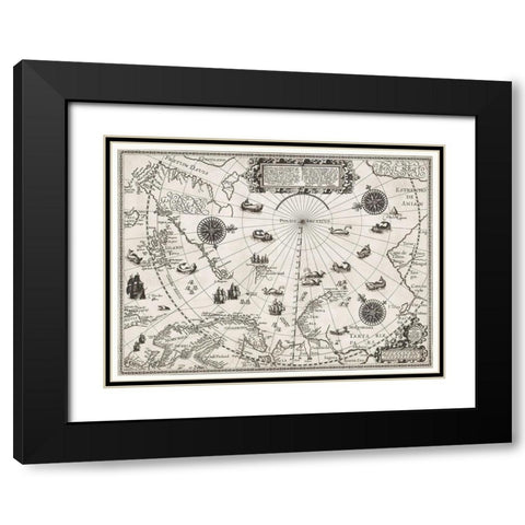 Map of the Arctic 1598 Black Modern Wood Framed Art Print with Double Matting by Barendsz, William