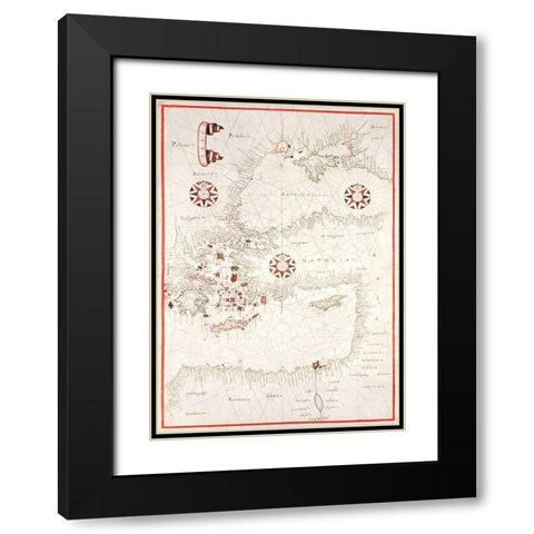 Portolan atlas of the Mediterranean Sea-Eastern Mediterranean 1590 Black Modern Wood Framed Art Print with Double Matting by Oliva, Joan