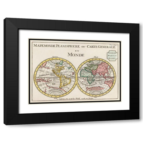 Planisphere or general map of the world 1735 Black Modern Wood Framed Art Print with Double Matting by Lafeuilledelete, Daniel de