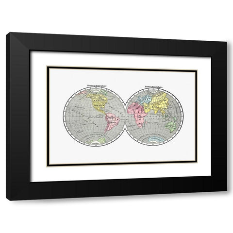 World map from A System of Geography-for the use of Schools 1860 Black Modern Wood Framed Art Print with Double Matting by Morse, Sidney Edwards