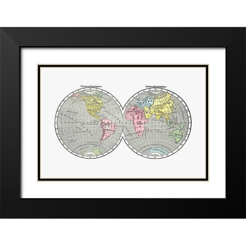 World map from A System of Geography-for the use of Schools 1860 Black Modern Wood Framed Art Print with Double Matting by Morse, Sidney Edwards