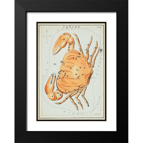 Astronomical chart illustration of the cancer zodiac Black Modern Wood Framed Art Print with Double Matting by Hall, Sidney
