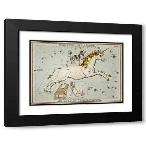Astronomical chart illustration of the Monoceros-Canis Minor and the Atelier Typographique Black Modern Wood Framed Art Print with Double Matting by Hall, Sidney