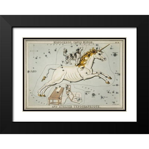 Astronomical chart illustration of the Monoceros-Canis Minor and the Atelier Typographique Black Modern Wood Framed Art Print with Double Matting by Hall, Sidney