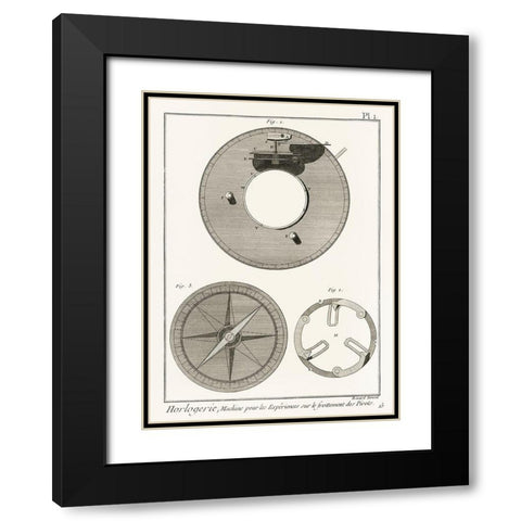 Antique drawing of a compass like watchmaking tool Black Modern Wood Framed Art Print with Double Matting by Panckoucke Methodical Encyclopedia