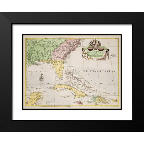 A map of Carolina-Florida and the Bahama Islands 1754 Black Modern Wood Framed Art Print with Double Matting by Catesby, Mark