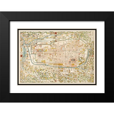Map of Kyoto 1863 Black Modern Wood Framed Art Print with Double Matting by Kahei, Takebara