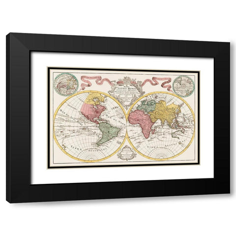 A map of the world 1775 Black Modern Wood Framed Art Print with Double Matting by L isle, de Guillaume
